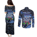 Merry Christmas AFL Cats Couples Matching Puletasi and Long Sleeve Button Shirt Aboriginal Santa Football Mascot
