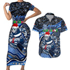 Merry Christmas AFL Cats Couples Matching Short Sleeve Bodycon Dress and Hawaiian Shirt Aboriginal Santa Football Mascot