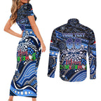 Merry Christmas AFL Cats Couples Matching Short Sleeve Bodycon Dress and Long Sleeve Button Shirt Aboriginal Santa Football Mascot