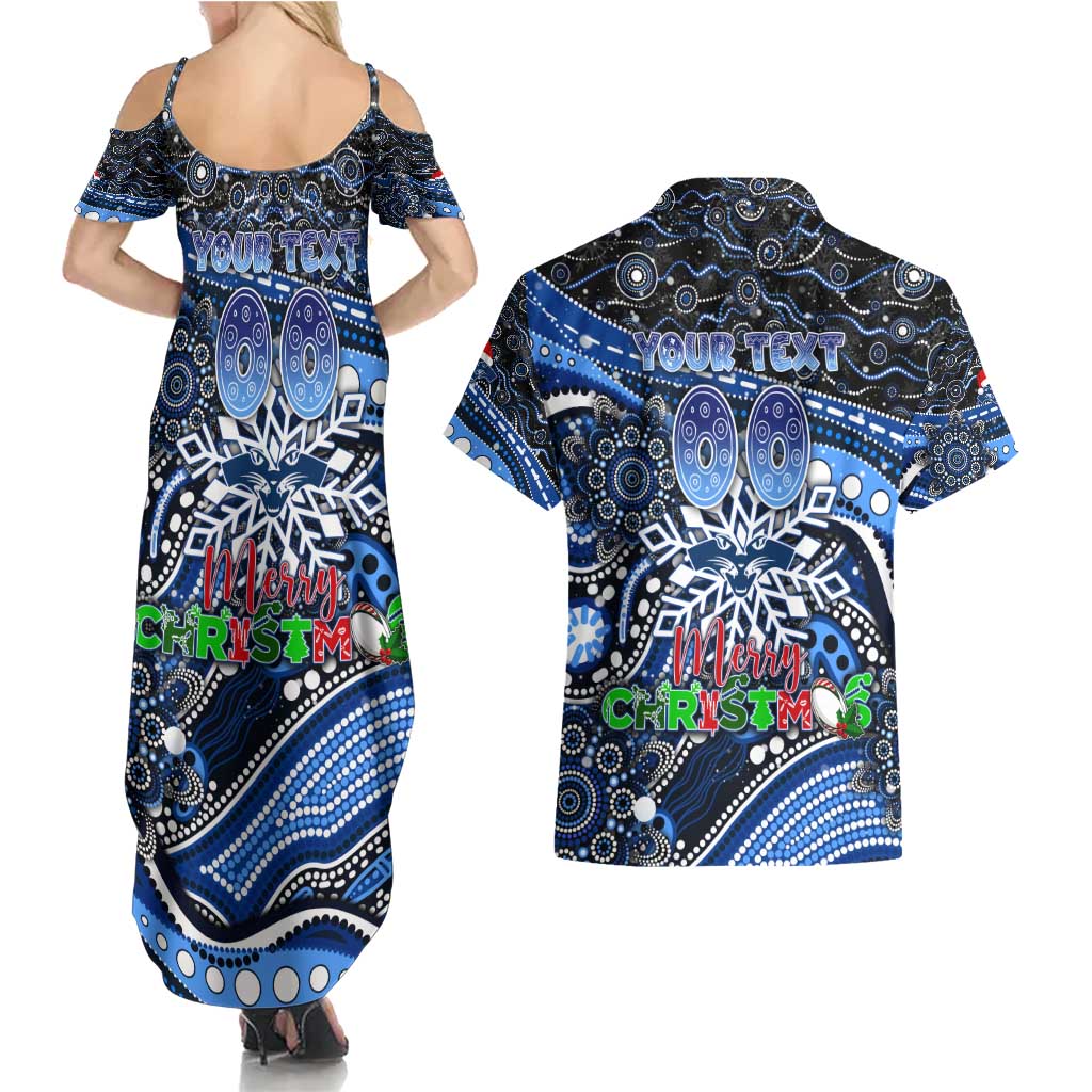 Merry Christmas AFL Cats Couples Matching Summer Maxi Dress and Hawaiian Shirt Aboriginal Santa Football Mascot