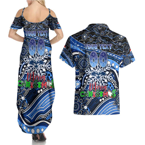 Merry Christmas AFL Cats Couples Matching Summer Maxi Dress and Hawaiian Shirt Aboriginal Santa Football Mascot