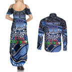 Merry Christmas AFL Cats Couples Matching Summer Maxi Dress and Long Sleeve Button Shirt Aboriginal Santa Football Mascot