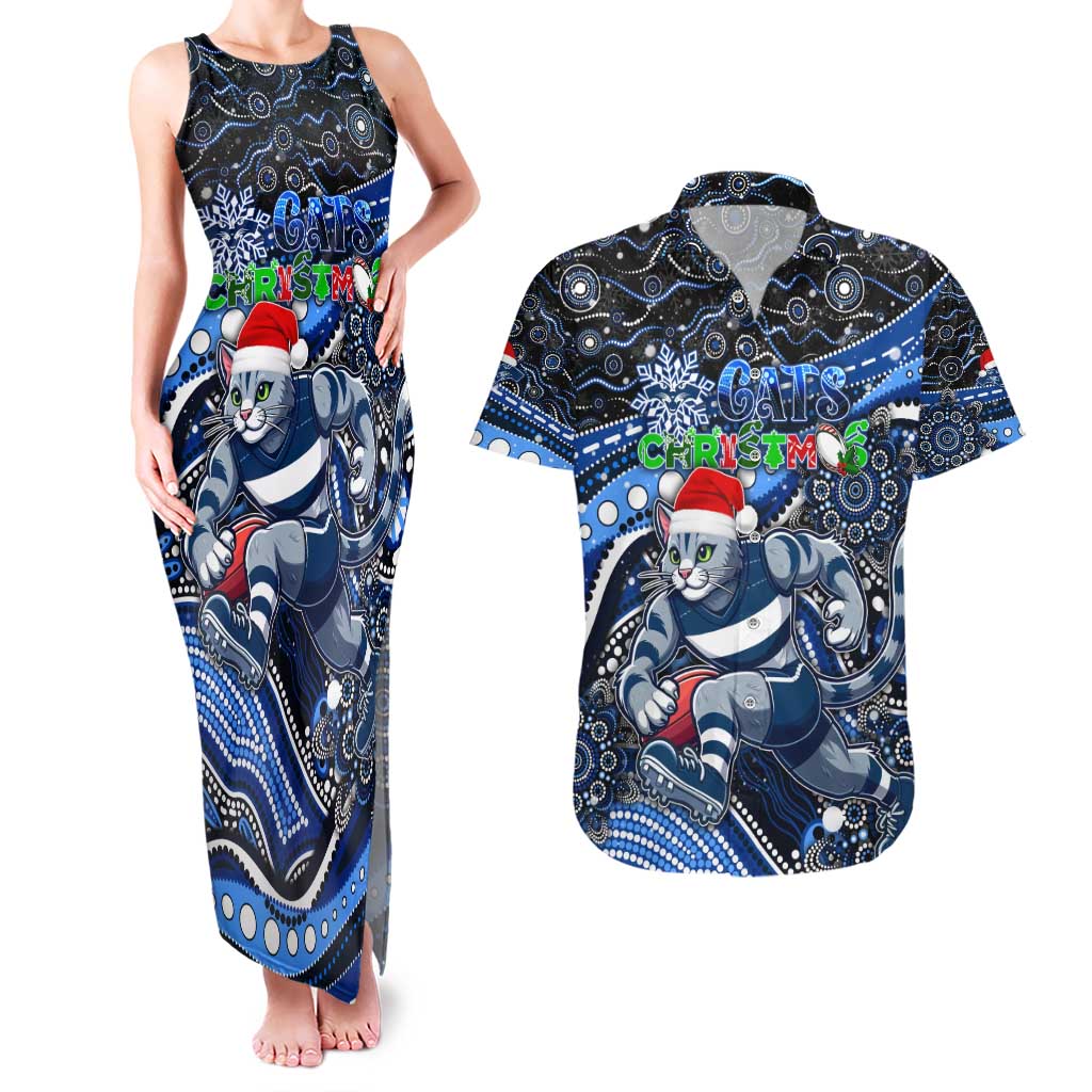Merry Christmas AFL Cats Couples Matching Tank Maxi Dress and Hawaiian Shirt Aboriginal Santa Football Mascot