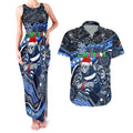 Merry Christmas AFL Cats Couples Matching Tank Maxi Dress and Hawaiian Shirt Aboriginal Santa Football Mascot