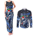 Merry Christmas AFL Cats Couples Matching Tank Maxi Dress and Long Sleeve Button Shirt Aboriginal Santa Football Mascot