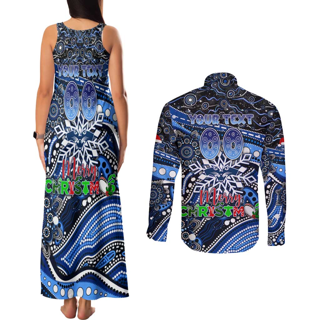 Merry Christmas AFL Cats Couples Matching Tank Maxi Dress and Long Sleeve Button Shirt Aboriginal Santa Football Mascot