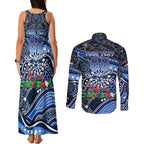 Merry Christmas AFL Cats Couples Matching Tank Maxi Dress and Long Sleeve Button Shirt Aboriginal Santa Football Mascot