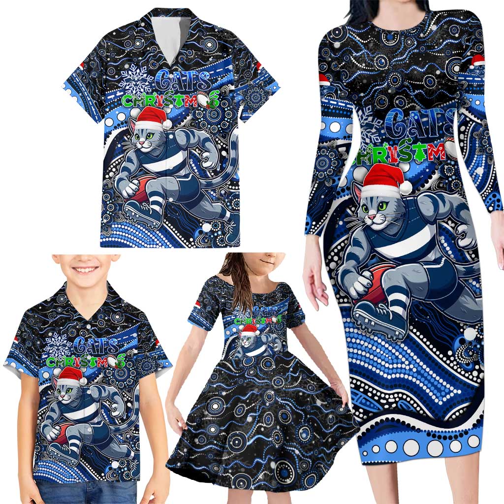 Merry Christmas AFL Cats Family Matching Long Sleeve Bodycon Dress and Hawaiian Shirt Aboriginal Santa Football Mascot