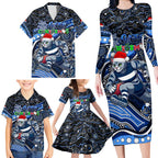 Merry Christmas AFL Cats Family Matching Long Sleeve Bodycon Dress and Hawaiian Shirt Aboriginal Santa Football Mascot