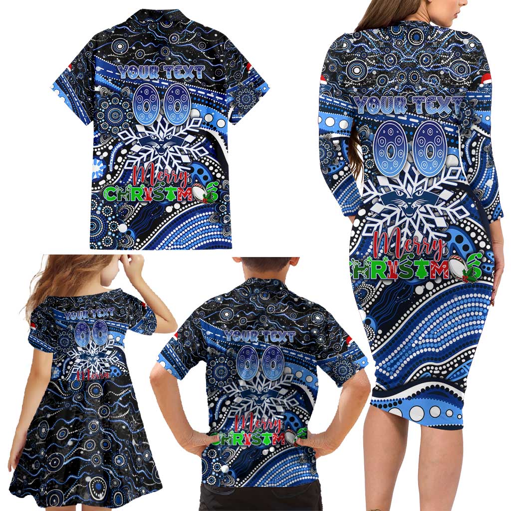 Merry Christmas AFL Cats Family Matching Long Sleeve Bodycon Dress and Hawaiian Shirt Aboriginal Santa Football Mascot