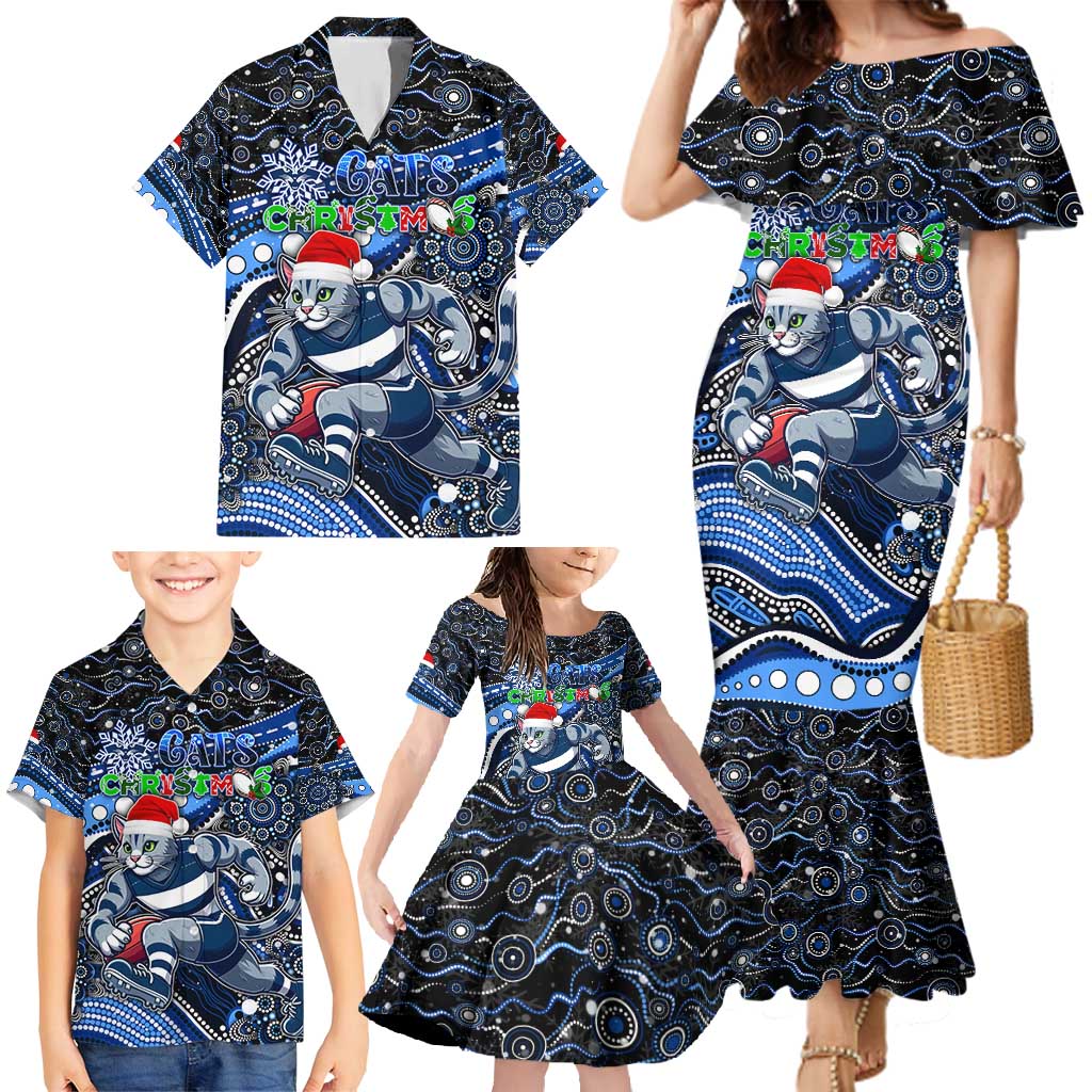 Merry Christmas AFL Cats Family Matching Mermaid Dress and Hawaiian Shirt Aboriginal Santa Football Mascot
