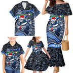Merry Christmas AFL Cats Family Matching Mermaid Dress and Hawaiian Shirt Aboriginal Santa Football Mascot