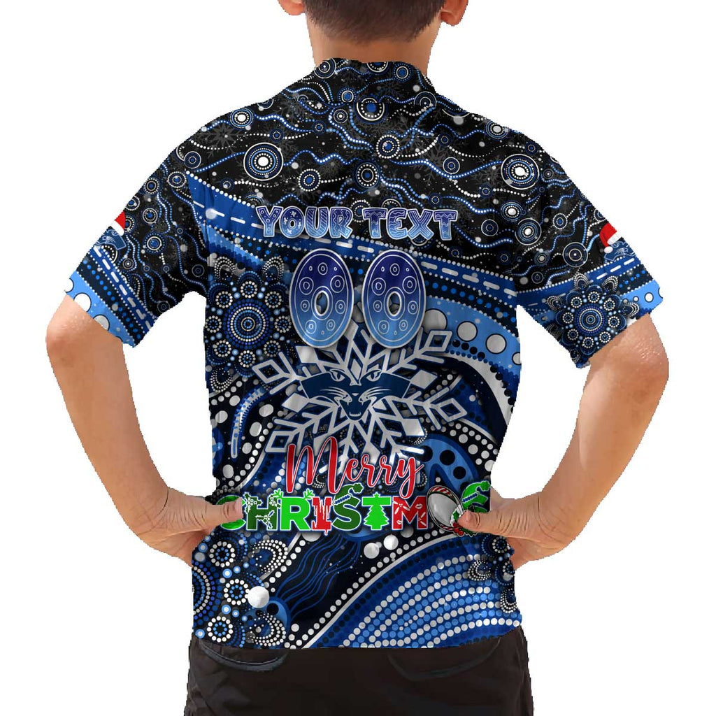 Merry Christmas AFL Cats Family Matching Off The Shoulder Long Sleeve Dress and Hawaiian Shirt Aboriginal Santa Football Mascot
