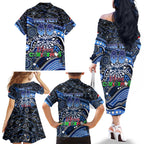 Merry Christmas AFL Cats Family Matching Off The Shoulder Long Sleeve Dress and Hawaiian Shirt Aboriginal Santa Football Mascot