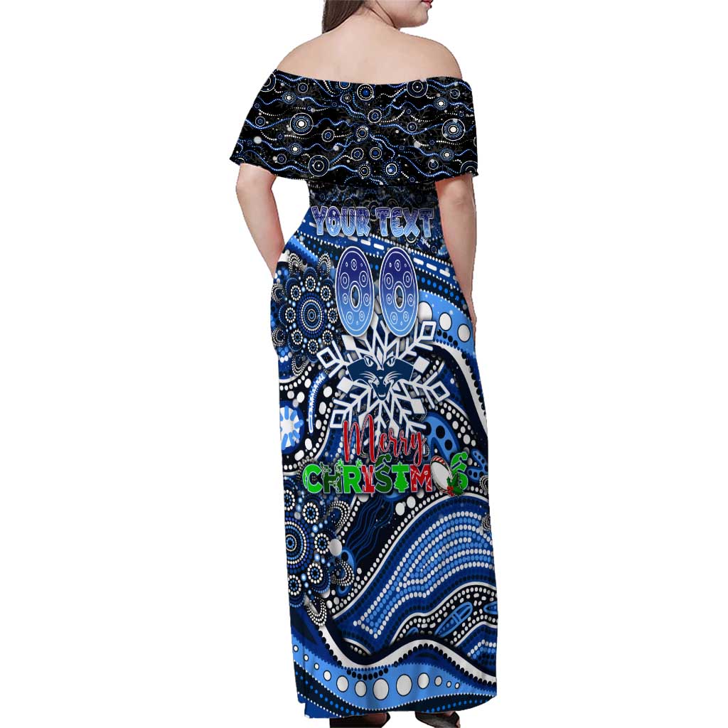 Merry Christmas AFL Cats Family Matching Off Shoulder Maxi Dress and Hawaiian Shirt Aboriginal Santa Football Mascot