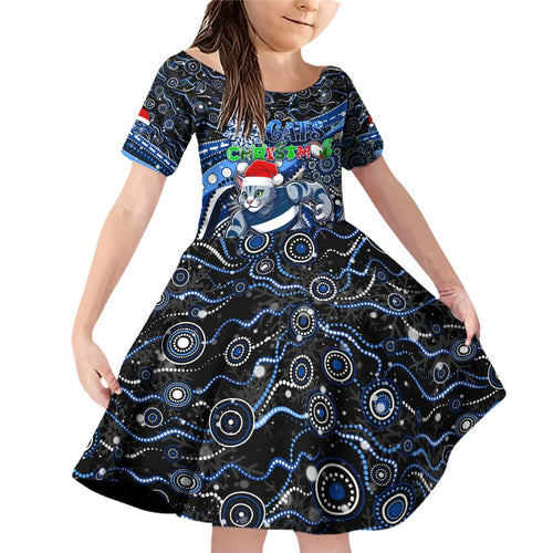 Merry Christmas AFL Cats Family Matching Off Shoulder Short Dress and Hawaiian Shirt Aboriginal Santa Football Mascot