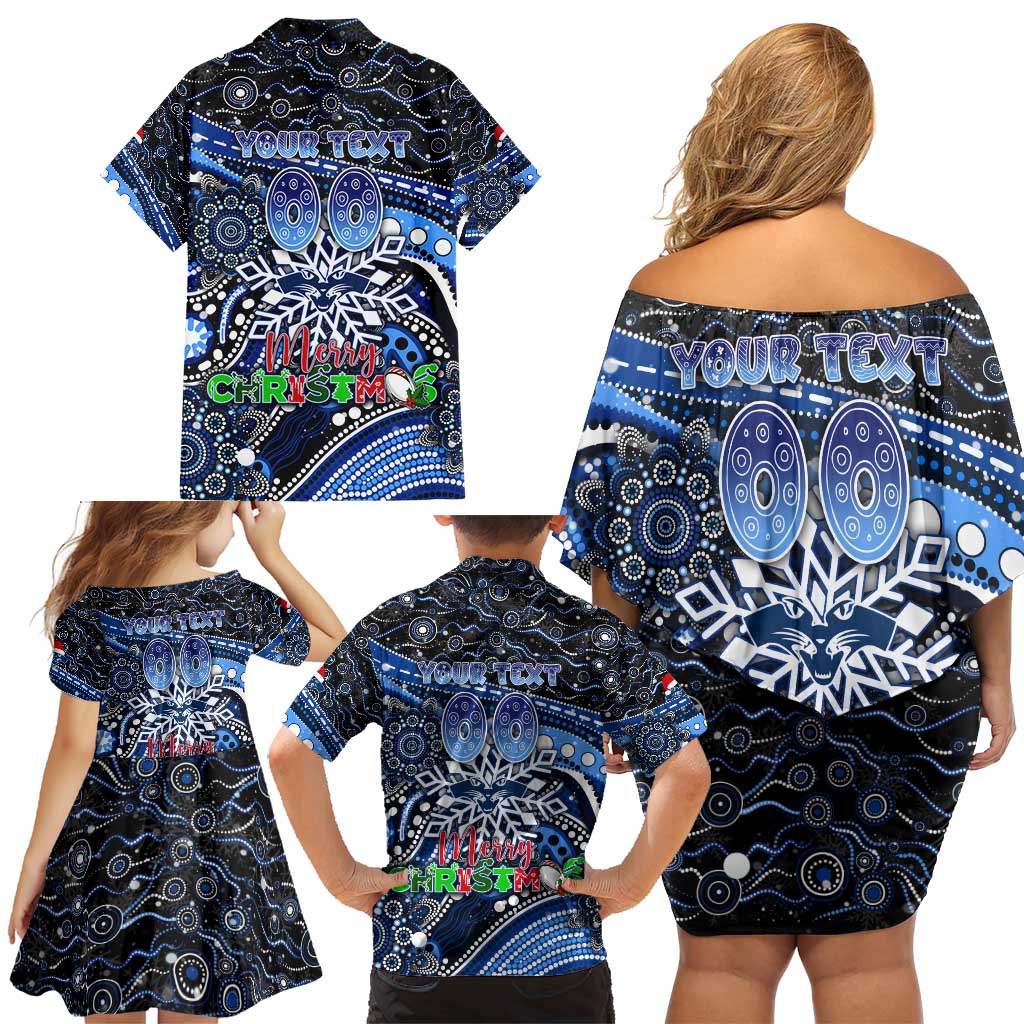 Merry Christmas AFL Cats Family Matching Off Shoulder Short Dress and Hawaiian Shirt Aboriginal Santa Football Mascot