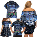 Merry Christmas AFL Cats Family Matching Off Shoulder Short Dress and Hawaiian Shirt Aboriginal Santa Football Mascot