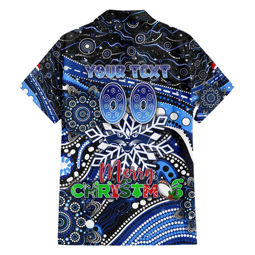 Merry Christmas AFL Cats Family Matching Off Shoulder Short Dress and Hawaiian Shirt Aboriginal Santa Football Mascot