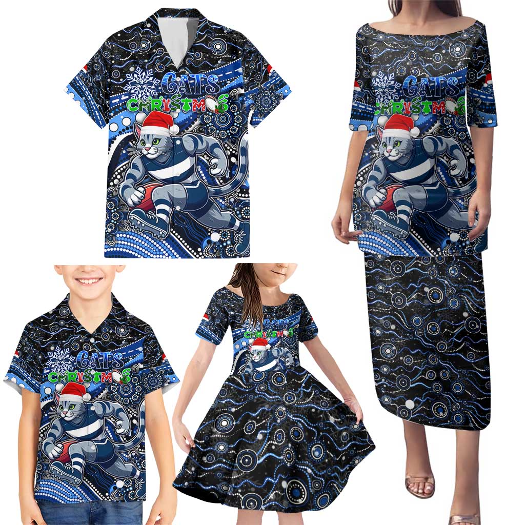 Merry Christmas AFL Cats Family Matching Puletasi and Hawaiian Shirt Aboriginal Santa Football Mascot