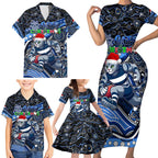 Merry Christmas AFL Cats Family Matching Short Sleeve Bodycon Dress and Hawaiian Shirt Aboriginal Santa Football Mascot