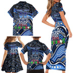 Merry Christmas AFL Cats Family Matching Short Sleeve Bodycon Dress and Hawaiian Shirt Aboriginal Santa Football Mascot