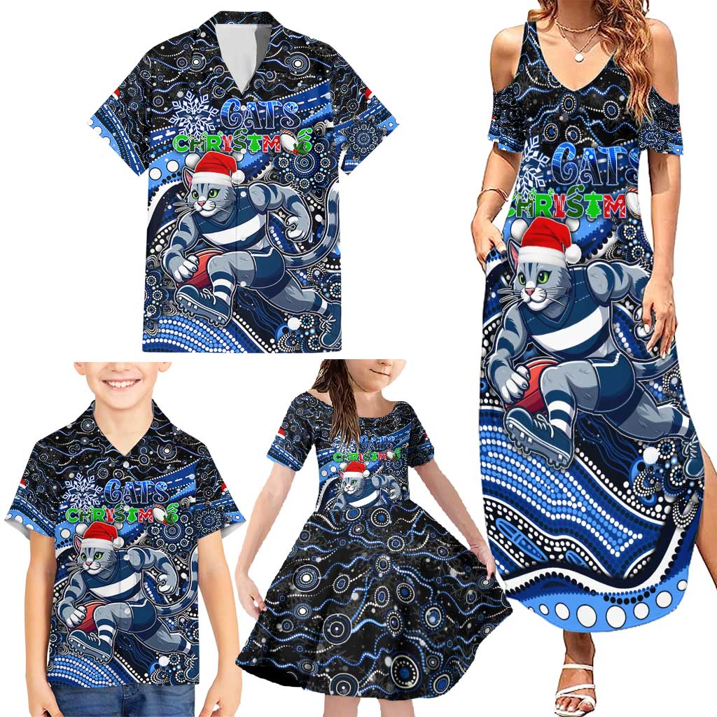 Merry Christmas AFL Cats Family Matching Summer Maxi Dress and Hawaiian Shirt Aboriginal Santa Football Mascot