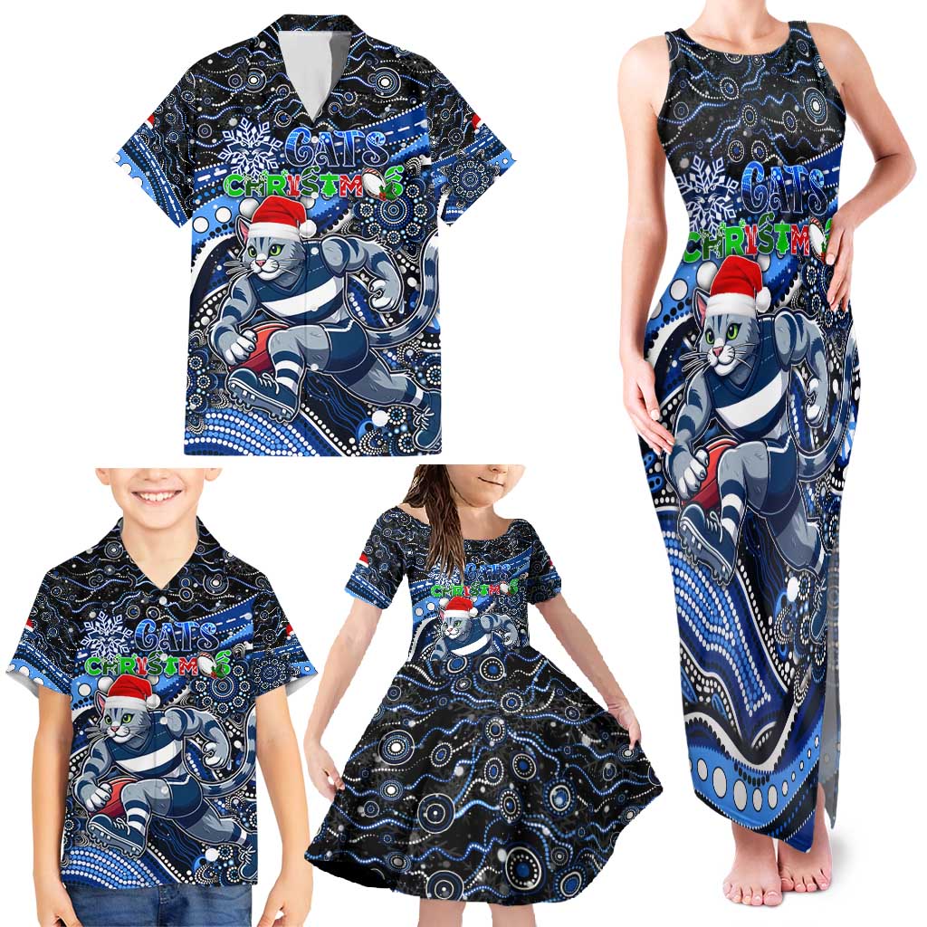 Merry Christmas AFL Cats Family Matching Tank Maxi Dress and Hawaiian Shirt Aboriginal Santa Football Mascot