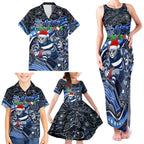 Merry Christmas AFL Cats Family Matching Tank Maxi Dress and Hawaiian Shirt Aboriginal Santa Football Mascot