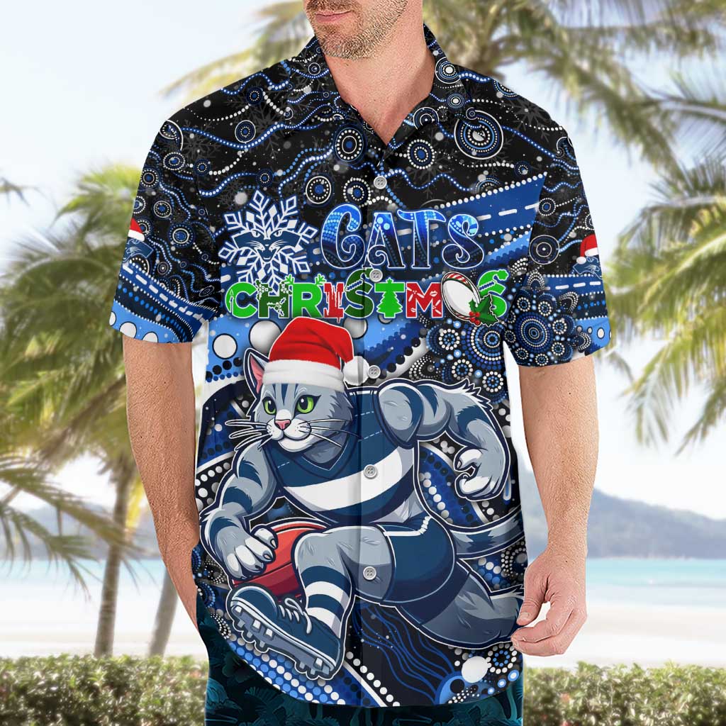 Merry Christmas AFL Cats Hawaiian Shirt Aboriginal Santa Football Mascot