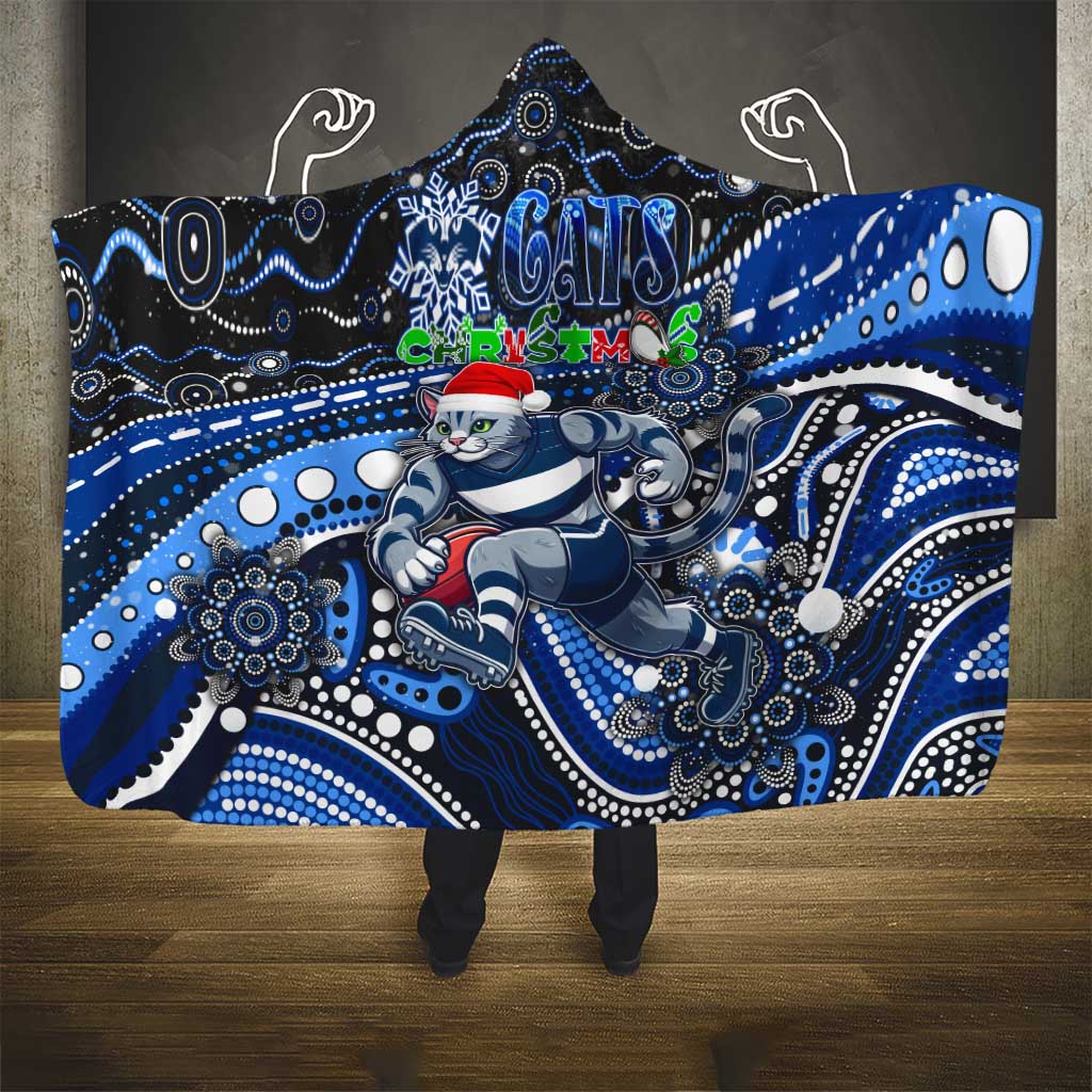 Merry Christmas AFL Cats Hooded Blanket Aboriginal Santa Football Mascot