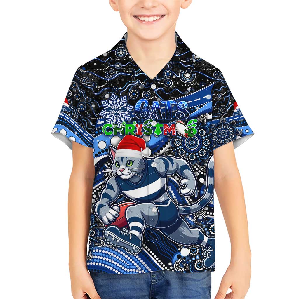 Merry Christmas AFL Cats Kid Hawaiian Shirt Aboriginal Santa Football Mascot