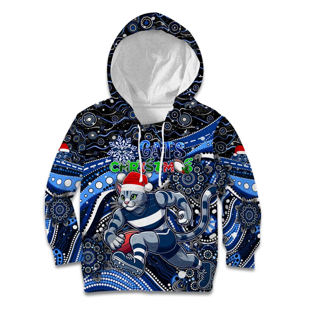 Merry Christmas AFL Cats Kid Hoodie Aboriginal Santa Football Mascot