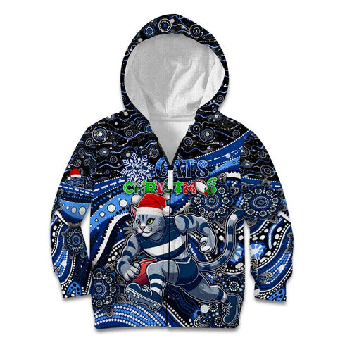 Merry Christmas AFL Cats Kid Hoodie Aboriginal Santa Football Mascot