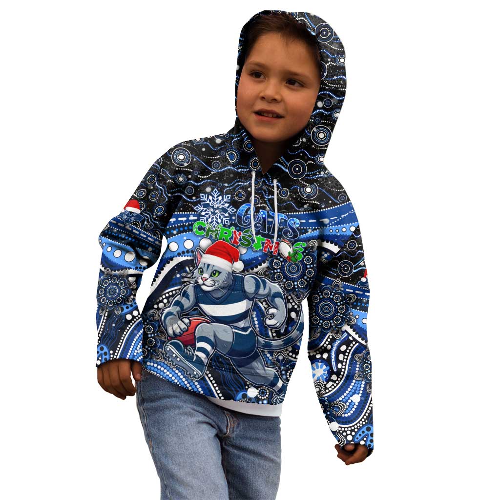 Merry Christmas AFL Cats Kid Hoodie Aboriginal Santa Football Mascot