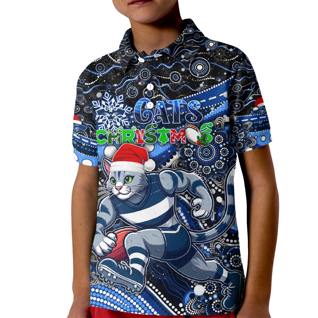 Merry Christmas AFL Cats Kid Polo Shirt Aboriginal Santa Football Mascot