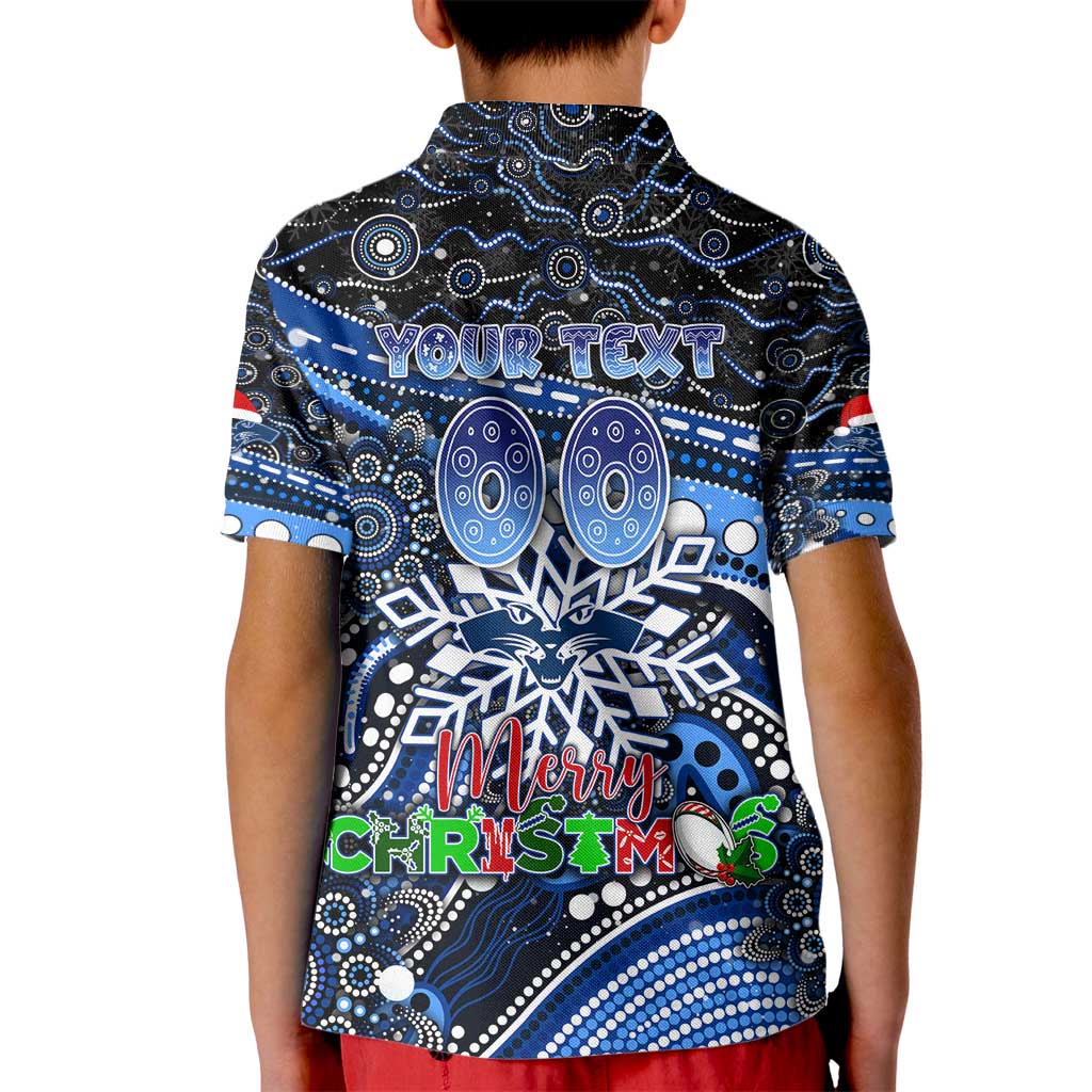 Merry Christmas AFL Cats Kid Polo Shirt Aboriginal Santa Football Mascot
