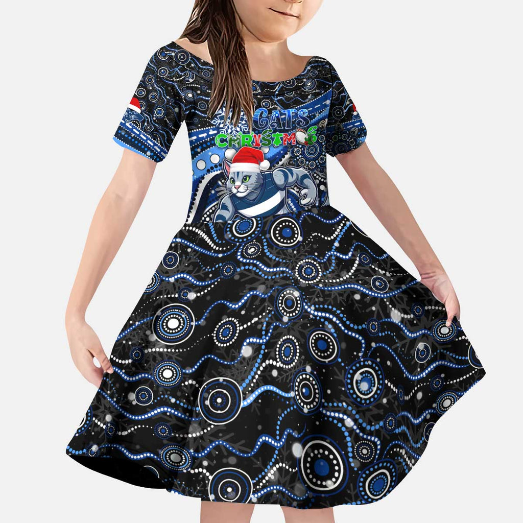 Merry Christmas AFL Cats Kid Short Sleeve Dress Aboriginal Santa Football Mascot