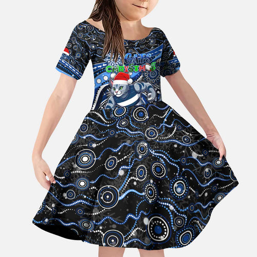 Merry Christmas AFL Cats Kid Short Sleeve Dress Aboriginal Santa Football Mascot