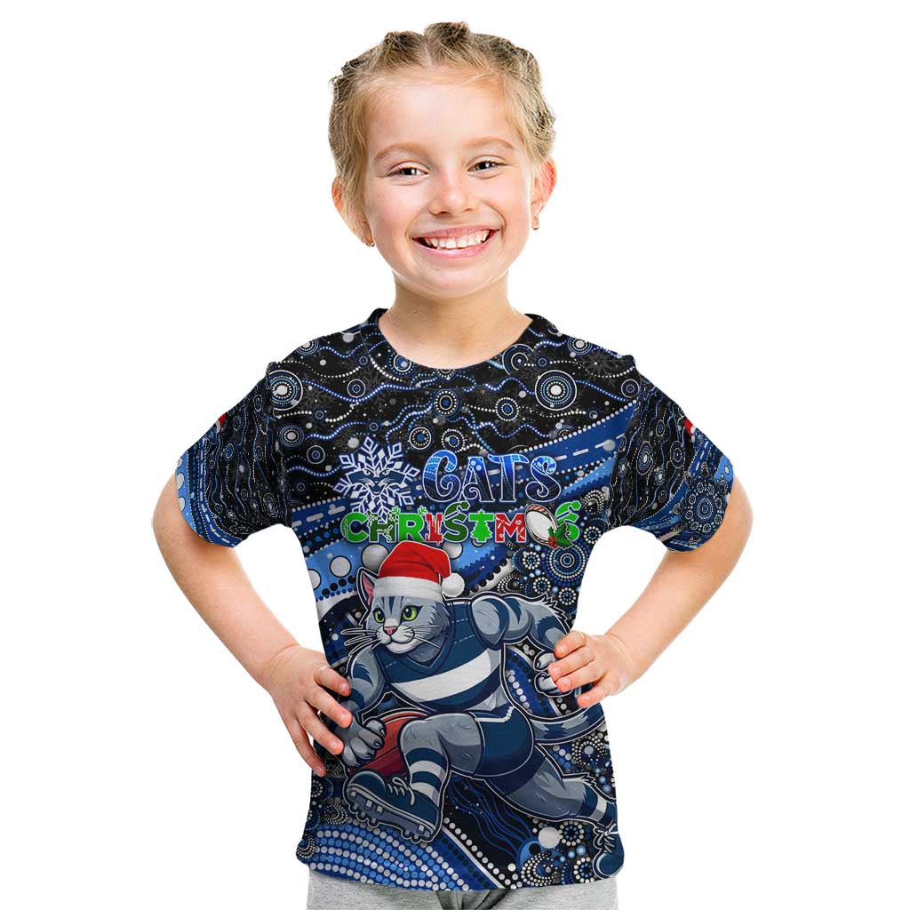 Merry Christmas AFL Cats Kid T Shirt Aboriginal Santa Football Mascot