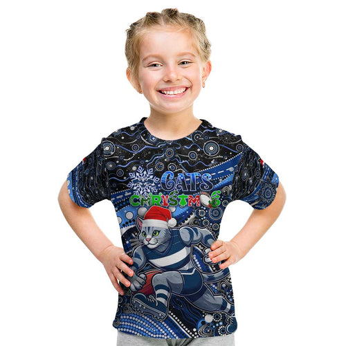 Merry Christmas AFL Cats Kid T Shirt Aboriginal Santa Football Mascot