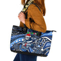 Merry Christmas AFL Cats Leather Tote Bag Aboriginal Santa Football Mascot