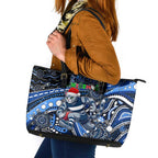 Merry Christmas AFL Cats Leather Tote Bag Aboriginal Santa Football Mascot