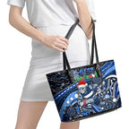Merry Christmas AFL Cats Leather Tote Bag Aboriginal Santa Football Mascot