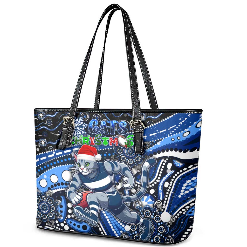 Merry Christmas AFL Cats Leather Tote Bag Aboriginal Santa Football Mascot