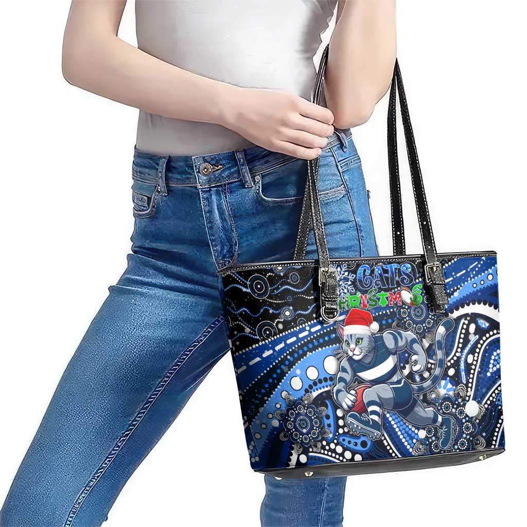 Merry Christmas AFL Cats Leather Tote Bag Aboriginal Santa Football Mascot