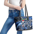 Merry Christmas AFL Cats Leather Tote Bag Aboriginal Santa Football Mascot
