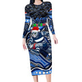 Merry Christmas AFL Cats Long Sleeve Bodycon Dress Aboriginal Santa Football Mascot