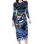 Merry Christmas AFL Cats Long Sleeve Bodycon Dress Aboriginal Santa Football Mascot
