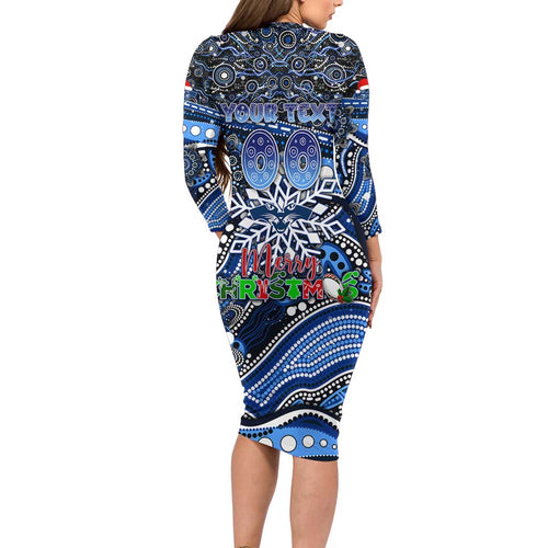 Merry Christmas AFL Cats Long Sleeve Bodycon Dress Aboriginal Santa Football Mascot